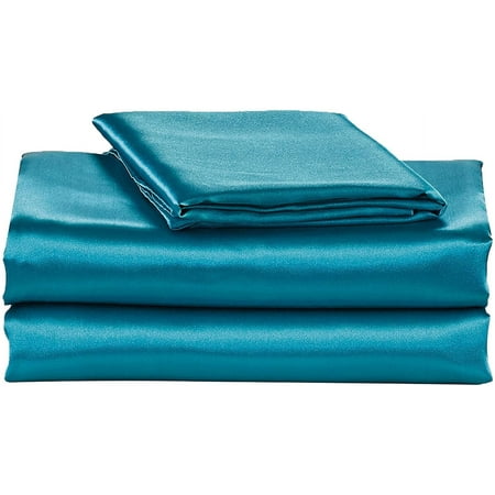 Elite Home Products 4 Piece Super Soft and Silky Satin Sheet Set (Solid/Deep Pocket) (Queen, Teal)