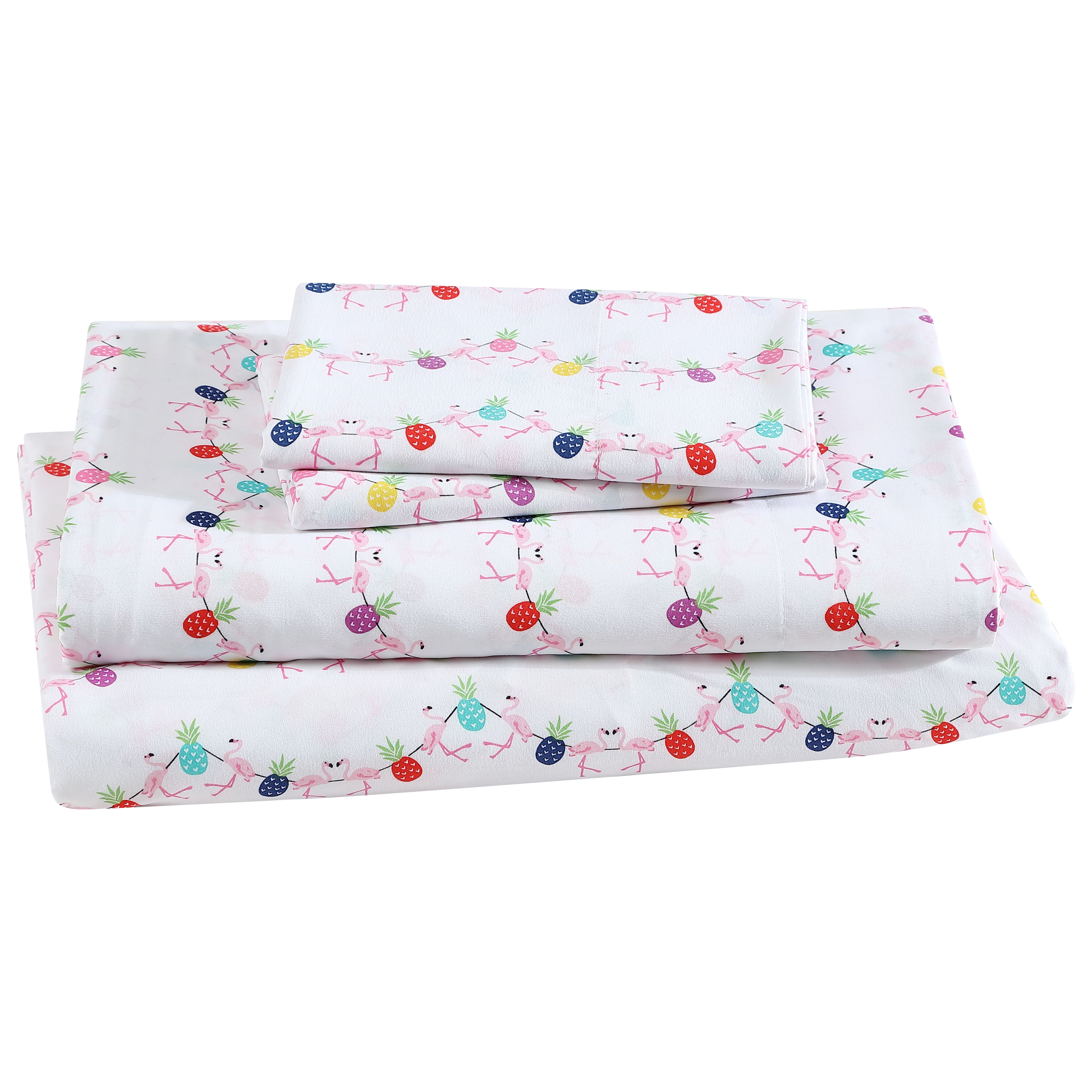 Beatrice Home Fashions, Whimsical Print 4PC Sheet Set, King, Flamingo Pineapple