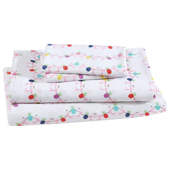 Beatrice Home Fashions, Whimsical Print 4PC Sheet Set, King, Flamingo Pineapple