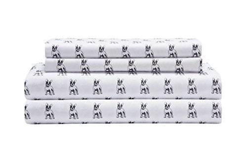 Queen White Microfiber Sheet Set with Bulldog Print