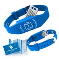 thumbnail image 1 of Elite II Medical Bracelet: Waterproof Hypoallergenic Silicone Wristband 10 lines of Customized Laser Engraving Emergency Medical Wallet Card. Complimentary Access PHR (Personal Health Record) - Blue, 1 of 8