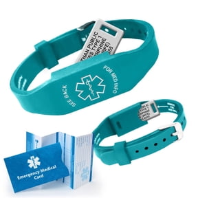 Elite II Medical ID Bracelet: Waterproof Hypoallergenic Silicone Wristband 10 lines of Customized Laser Engraving and Emergency Medical Card. Complimentary Access PHR (Personal Health Record) -Teal