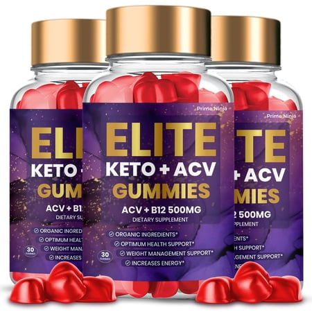 Elite Keto ACV Gummies, Maximum Strength, Official Advanced Formula with Apple Cider Vinegar (3 Bottles)