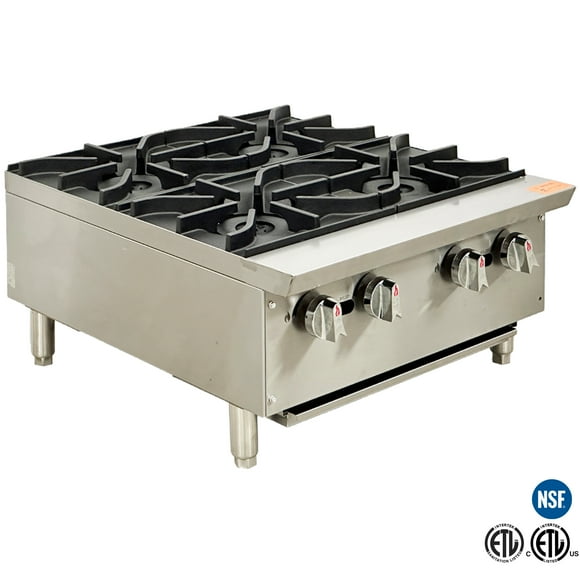 Elite Kitchen 24-Inch Heavy-Duty Commercial 4-Burner Hot Plate, Countertop Gas Hotplate in Stainless Steel