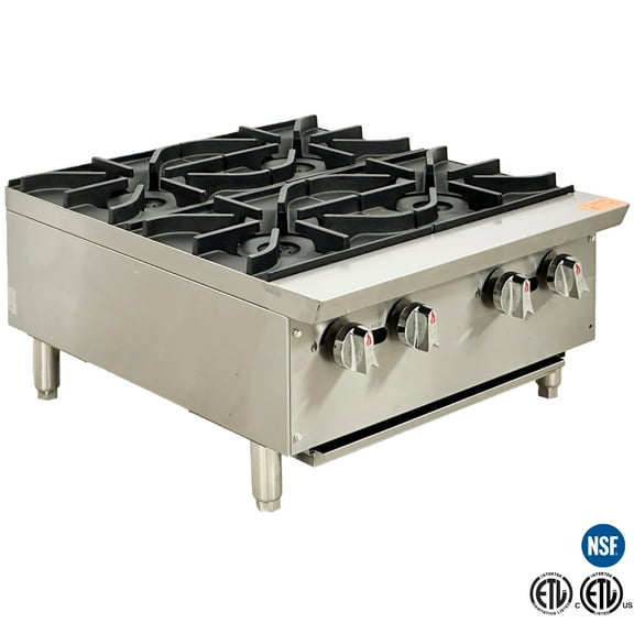 Elite Kitchen 24-Inch Heavy-Duty Commercial 4-Burner Hot Plate, Countertop Gas Hotplate in Stainless Steel