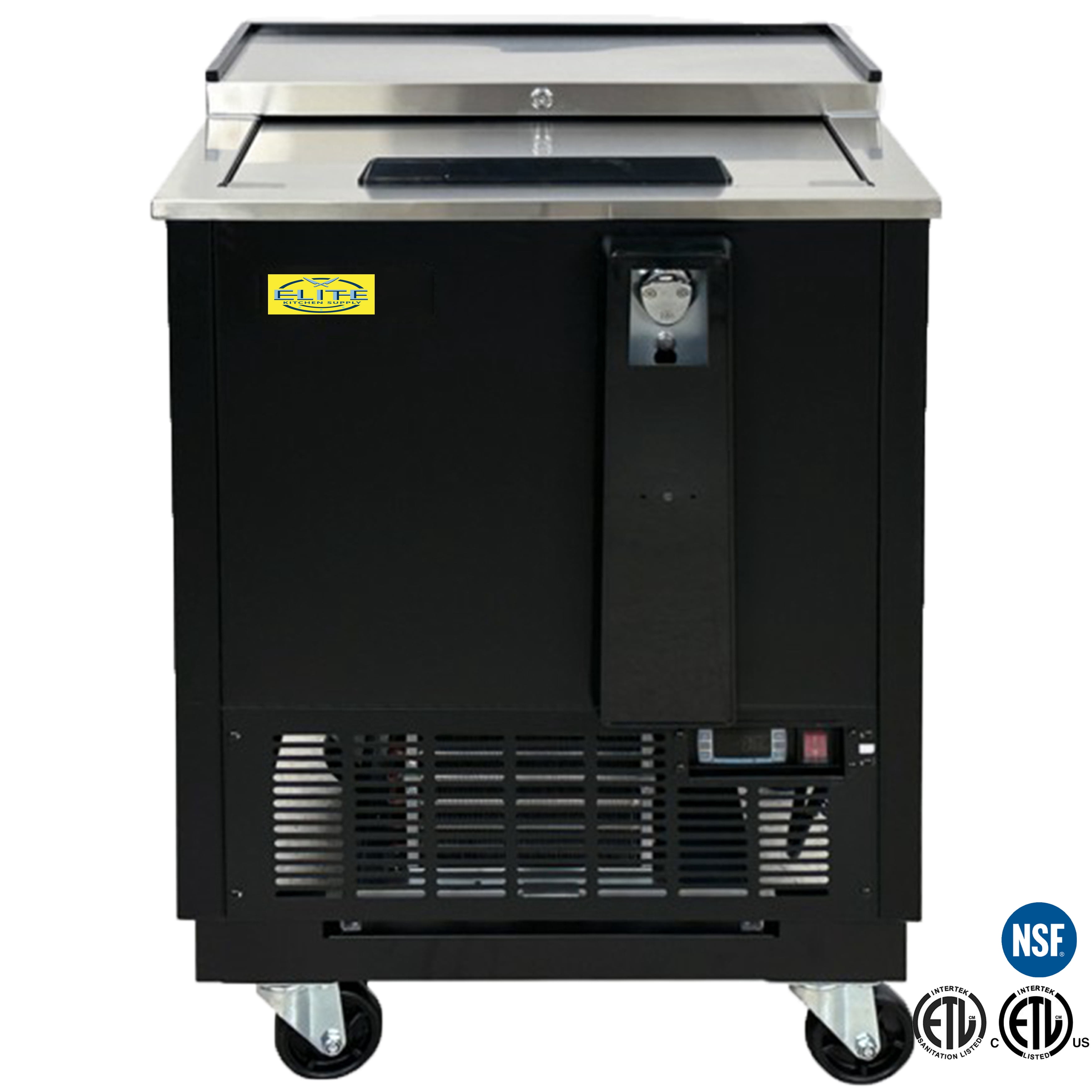 Elite Kitchen 26 in. Deep Well Horizontal Bottle Cooler, NSF Slide Top Bar Refrigerator,  4.5 Cu. Ft. Capacity