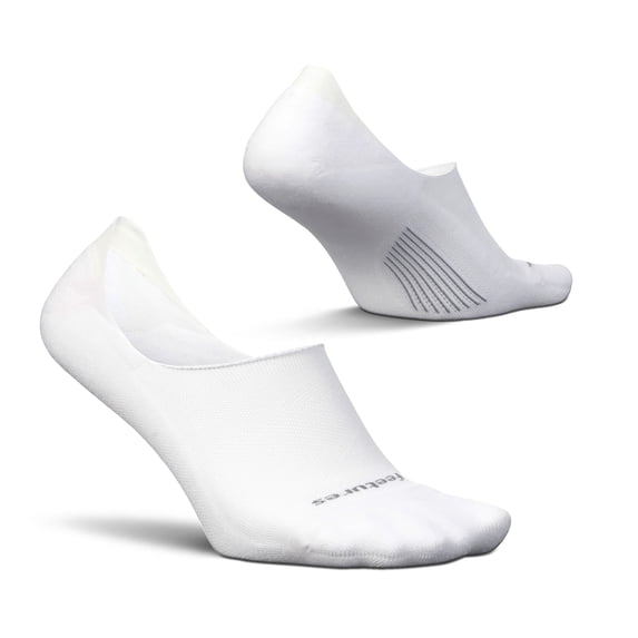 Feetures Elite Light Cushion Invisible Socks - Anti-Slip Sport Sock Liner with Targeted Compression - White, S (1 Pair)