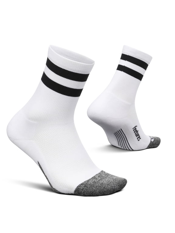 Feetures Elite Light Cushion Mini Crew Sock - Sport Sock with Targeted Compression - Off-White, L (1 Pair)