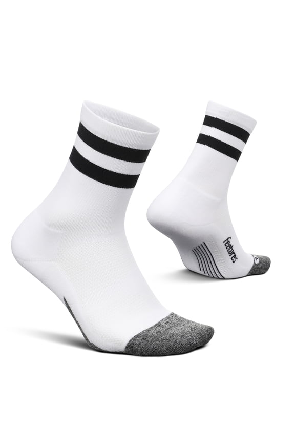 Feetures Elite Light Cushion Mini Crew Sock - Sport Sock with Targeted Compression - Off-White, M (1 Pair)