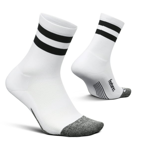 Feetures Elite Light Cushion Mini Crew Sock - Sport Sock with Targeted Compression - Off-White, L (1 Pair)