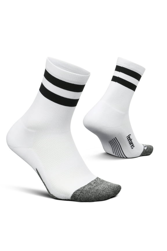 Feetures Elite Light Cushion Mini Crew Sock - Sport Sock with Targeted Compression - Off-White, L (1 Pair)