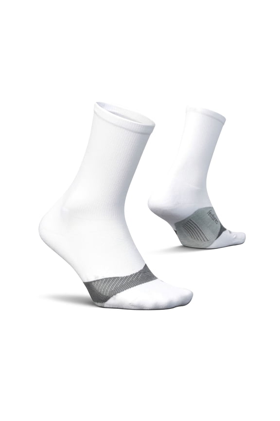 Feetures Elite Light Cushion Mini Crew Sock - Sport Sock with Targeted Compression - New White, L (1 Pair)