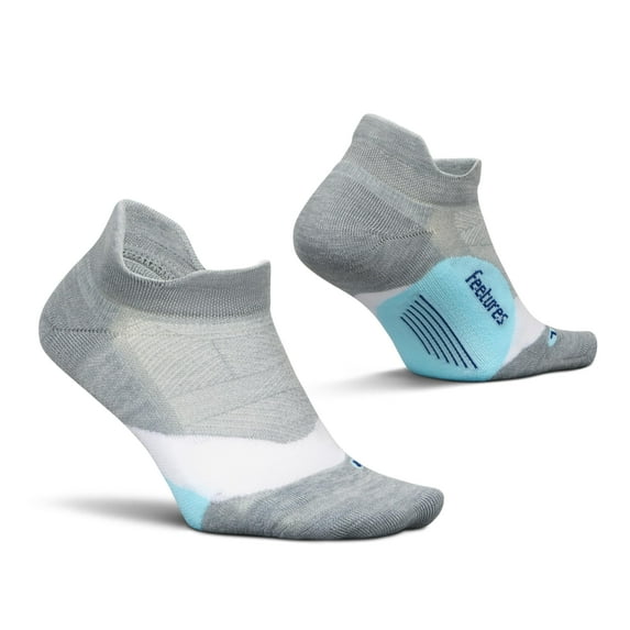 Feetures Elite Light Cushion No Show Tab Ankle Socks - Sport Sock with Targeted Compression - Gray Sky, L (1 Pair)