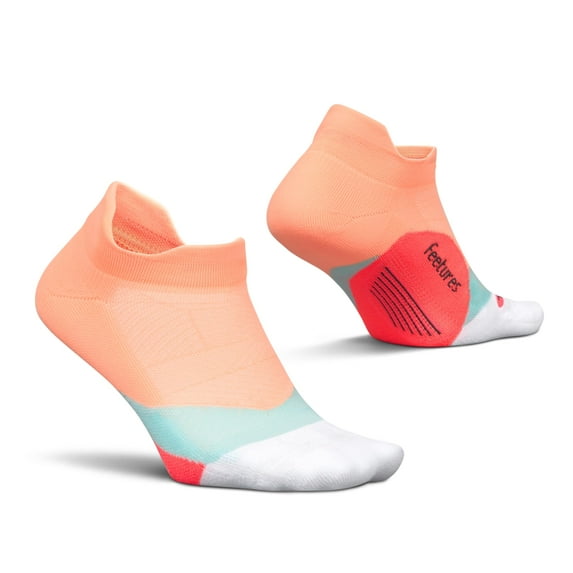 Feetures Elite Light Cushion No Show Tab Ankle Socks - Sport Sock with Targeted Compression - Vibrant Reef, L (1 Pair)
