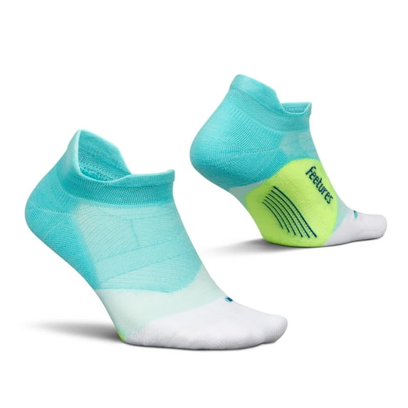 Feetures Elite Light Cushion No Show Tab Ankle Socks - Sport Sock with Targeted Compression - Aqua Surf, L (1 Pair)