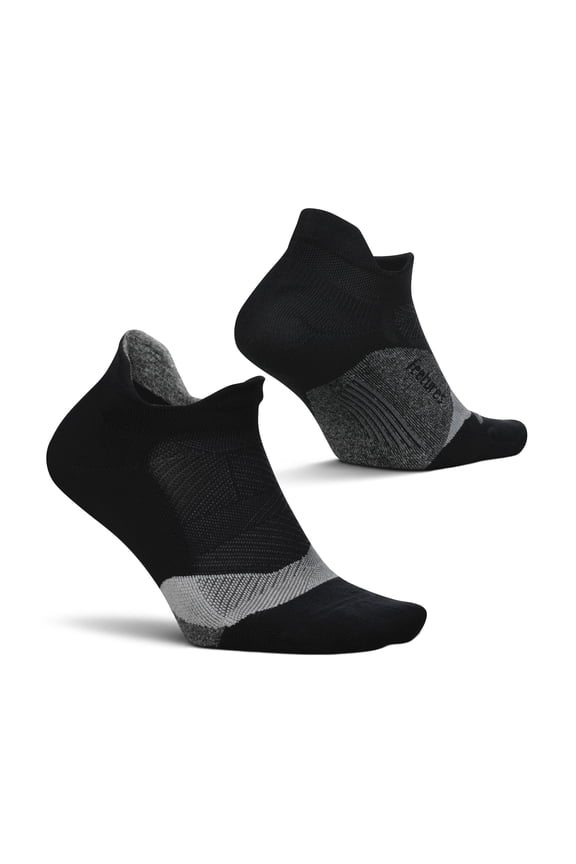Feetures Elite Light Cushion No Show Tab Ankle Socks - Sport Sock with Targeted Compression - New Black, S (1 Pair)