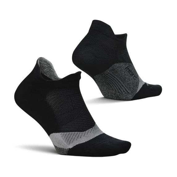 Feetures Elite Light Cushion No Show Tab Ankle Socks - Sport Sock with Targeted Compression - New Black, S (1 Pair)