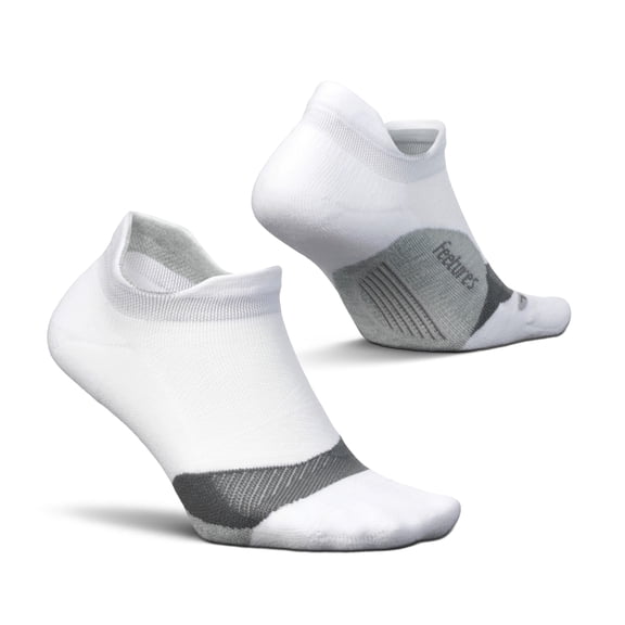 Feetures Elite Light Cushion No Show Tab Ankle Socks - Sport Sock with Targeted Compression - New White, S (1 Pair)