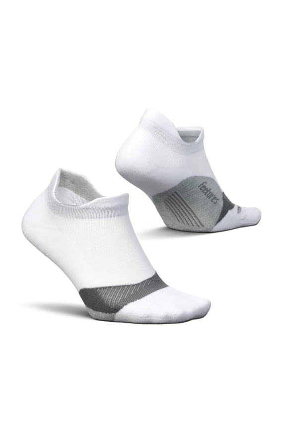 Feetures Elite Light Cushion No Show Tab Ankle Socks - Sport Sock with Targeted Compression - New White, S (1 Pair)