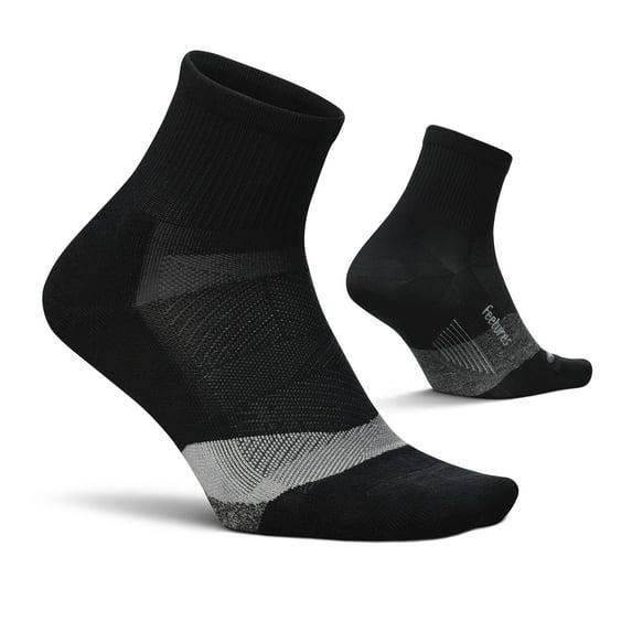 Feetures Elite Light Cushion Quarter Solid - Sport Sock with Targeted Compression - New Black, XL (1 Pair)