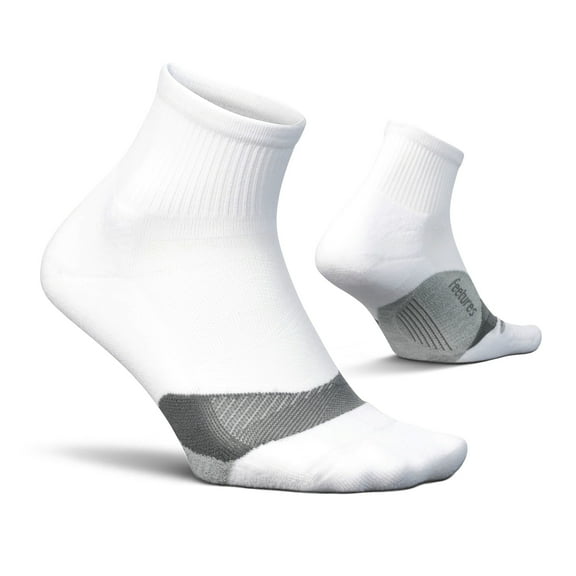 Feetures Elite Light Cushion Quarter Solid - Sport Sock with Targeted Compression - New White, XL (1 Pair)