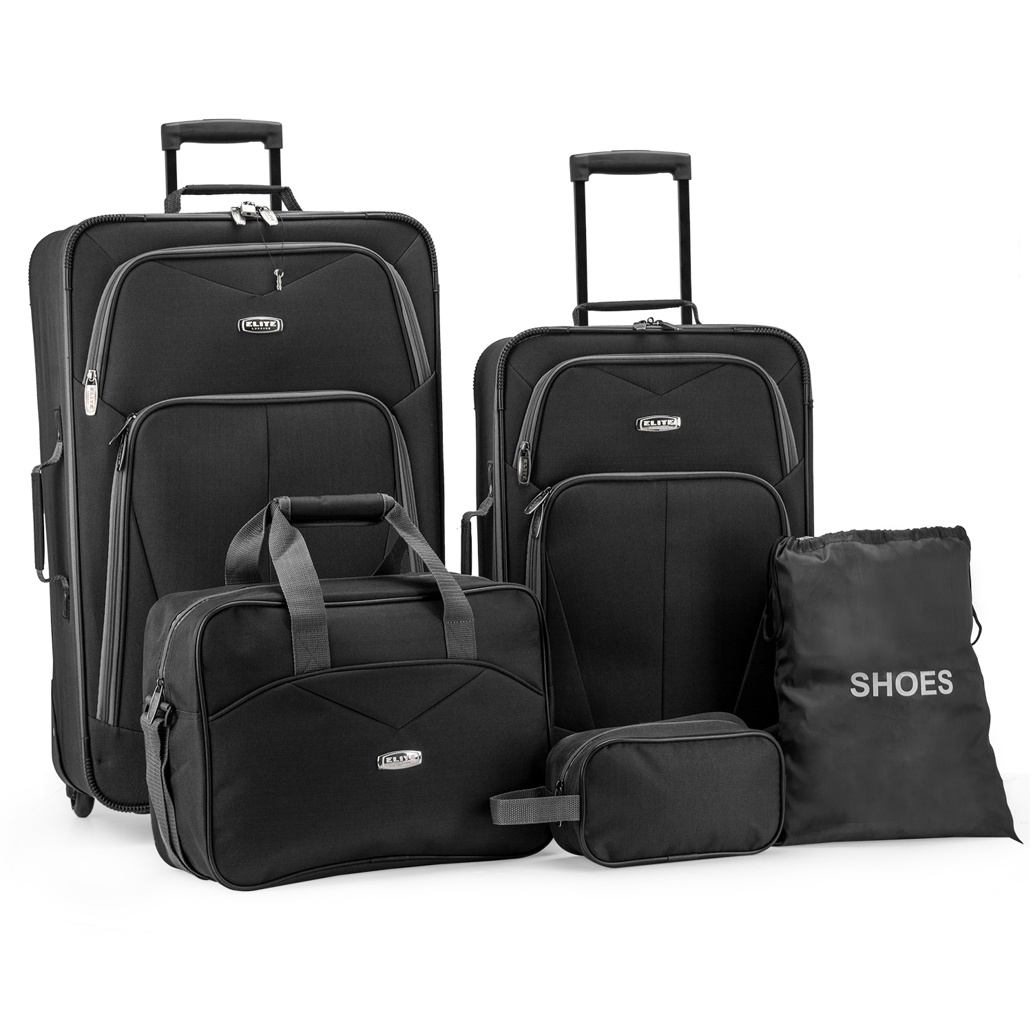 Elite Luggage Whitfield 5-Piece Softside Lightweight Rolling Luggage Set, Black - image 1 of 15