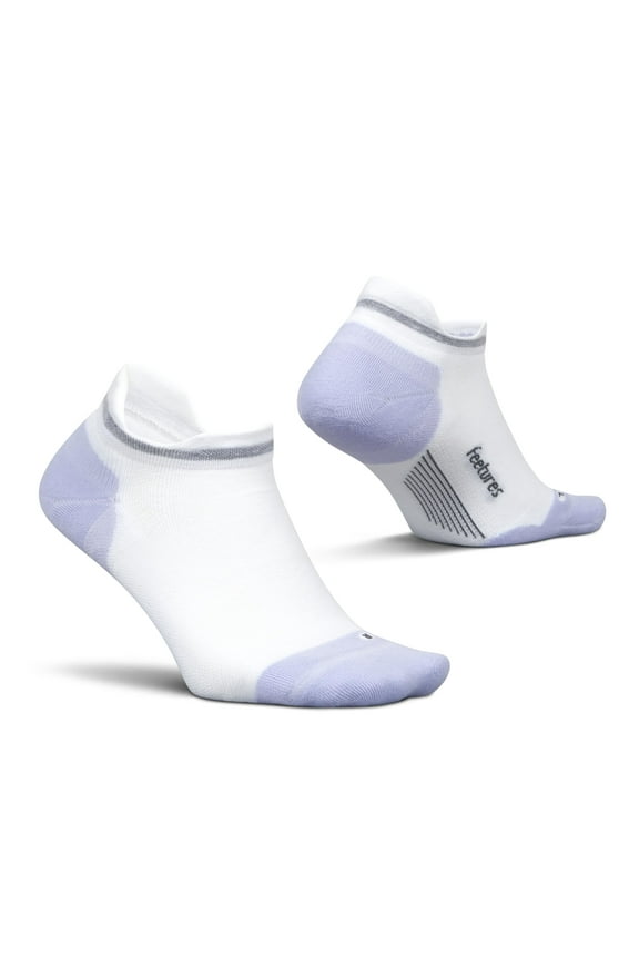 Feetures Elite Max Cushion No Show Tab Ankle Socks - Sport Sock with Targeted Compression - White Lilatech, S (1 Pair)