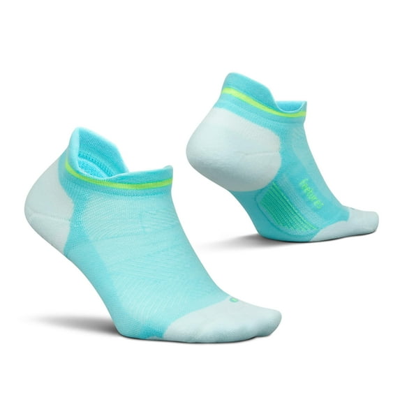 Feetures Elite Max Cushion No Show Tab Ankle Socks - Sport Sock with Targeted Compression - Aqua Surf, M (1 Pair)