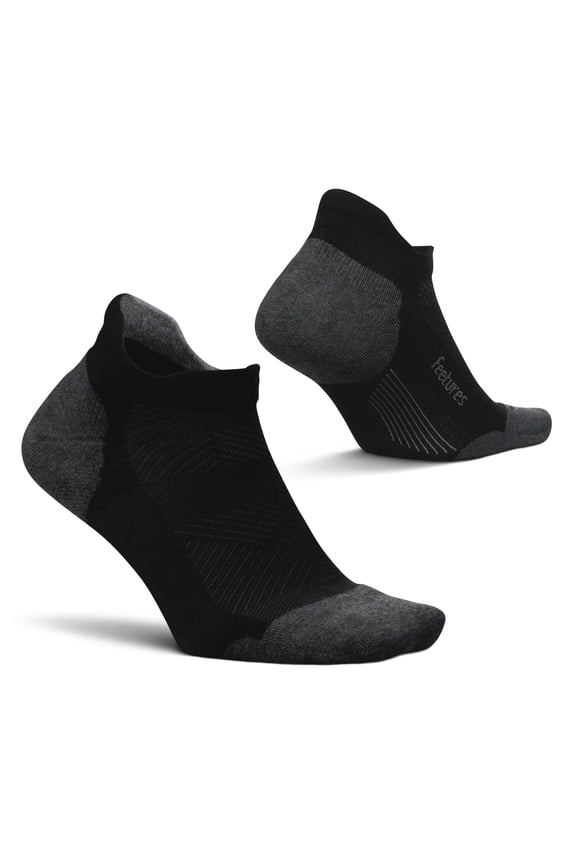 Feetures Elite Max Cushion No Show Tab Ankle Socks - Sport Sock with Targeted Compression - New Black, M (1 Pair)
