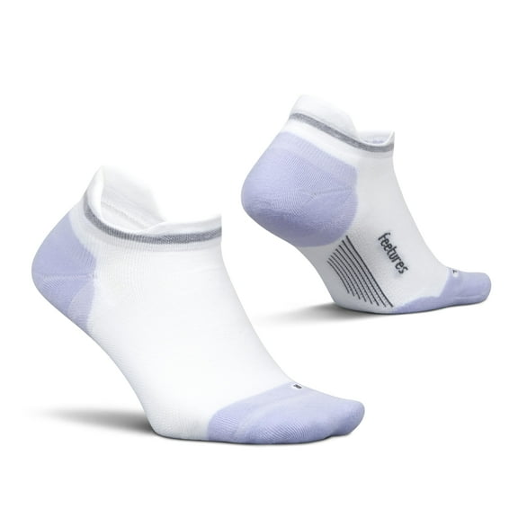 Feetures Elite Max Cushion No Show Tab Ankle Socks - Sport Sock with Targeted Compression - White Lilatech, M (1 Pair)