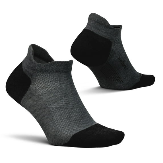 Feetures Elite Max Cushion No Show Tab Ankle Socks - Sport Sock with Targeted Compression - New Gray, S (1 Pair)