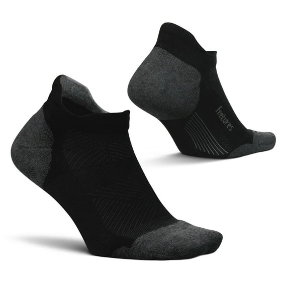 Feetures Elite Max Cushion No Show Tab Ankle Socks - Sport Sock with Targeted Compression - New Black, XL (1 Pair)