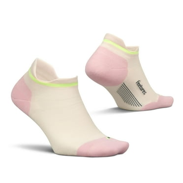 Feetures Elite Max Cushion No Show Tab Ankle Socks - Sport Sock with Targeted Compression - Sandy Melon, S (1 Pair)