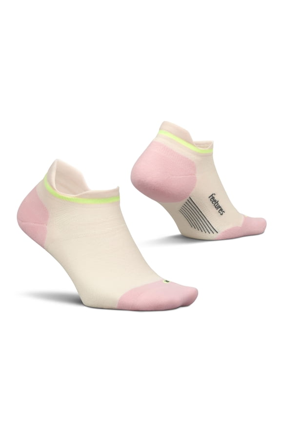 Feetures Elite Max Cushion No Show Tab Ankle Socks - Sport Sock with Targeted Compression - Sandy Melon, S (1 Pair)