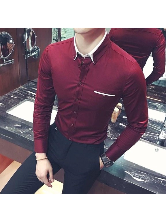 Elite Men's Designer Maroon Cotton Casual Solid Shirt