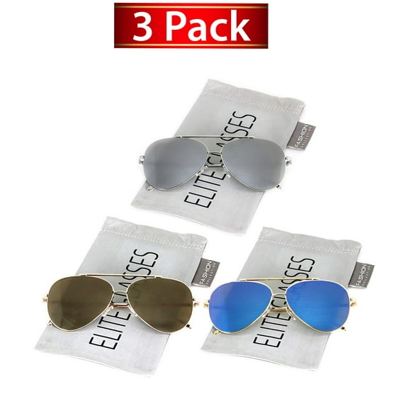 Elite - Mirrored Oversized Aviator Sunglasses for Men and Women with Flat Mirror Lens