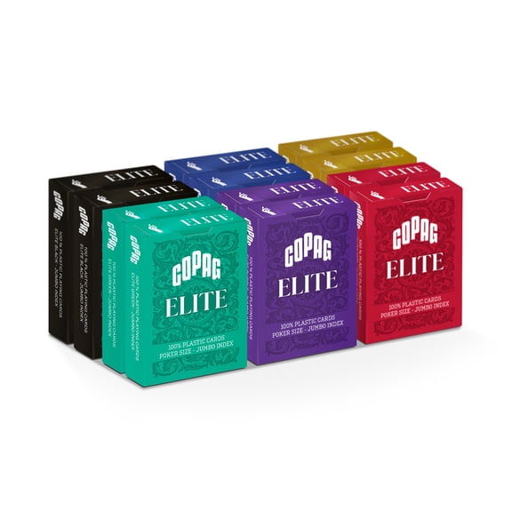 Elite Mixed Color Single Decks, Standard Size, Jumbo Index, 100% Plastic Playing Cards - 12 Pack
