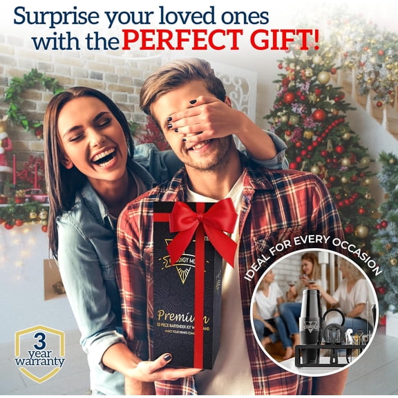 Elite Mixology Bartender Kit 20-Piece Boston Cocktail Shaker Set for Mixing with Stand - Indestructible Bar Accessories Bartending Kit, Cocktail Bar Set, Bartender Set, Bonus Recipe Cards Bar Tools