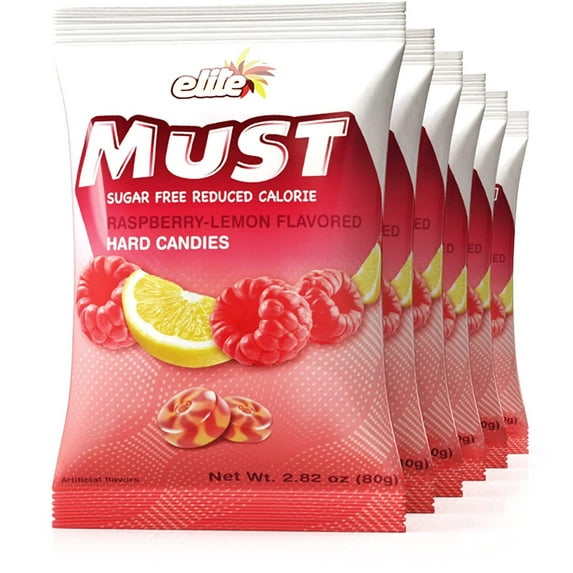 Elite Must Sugar Free Lemon Raspberry Flavored Hard Candy 2.82 Oz. 6 Pack Dairy Free, Kosher