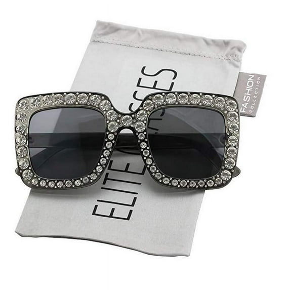 Elite Oversized Square Frame Bling Rhinestone Crystal Brand Designer Sunglasses For Women 2018