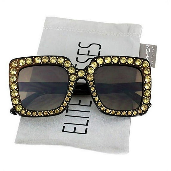 Elite Oversized Square Frame Bling Rhinestone Crystal Brand Designer Sunglasses For Women 2018