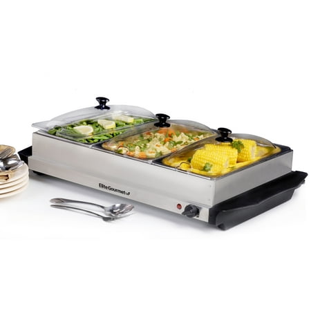 Elite Gourmet - 3 Tray Electric Buffet Server - Stainless Steel