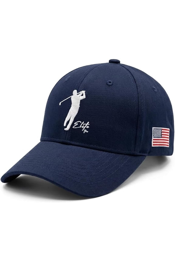 Elite Pro Golf Hat Adjustable Golf Cap for Men Breathable Cotton Dad Hat Embroidered Front Logo Black / White