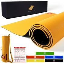 Elite Pro Large Yoga Mat with yoga pose instructions, carrying bag, yoga mat strap, and latex-free resistance bands - non-slip, dense cushioning for joint support & stability