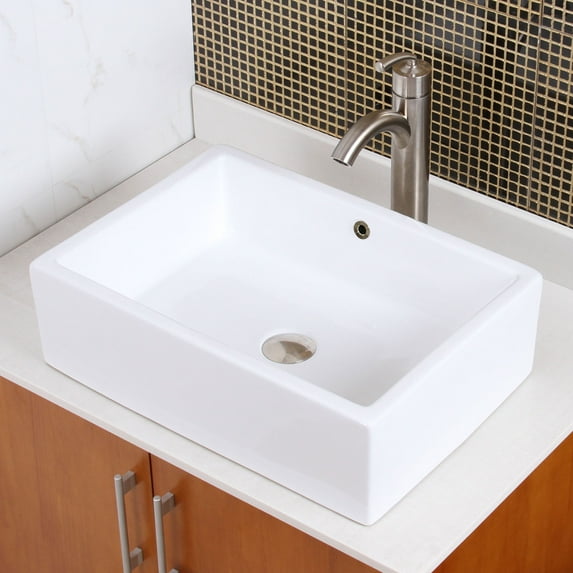 Elite Rectangular Ceramic Bathroom Sink with Overflow - C148+P08006ORB