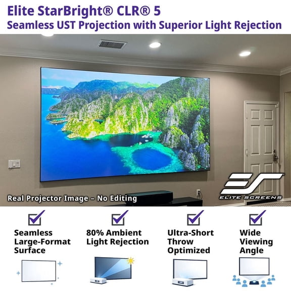 Elite Screens Aeon CLR 5, 140" Diag., 16:9, Ceiling/Ambient Light Rejecting Ultra-Short Throw Fixed Frame Projector Screen