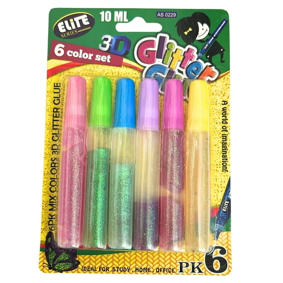 Elite Series 3D Glitter Glue 6-Color Set, 10ml Each