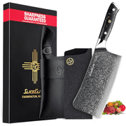Elite Series 7-Inch Meat Cleaver Knife  Damascus Steel VG10 Core Carbon Fiber Handle with Dual Sheath Polymer & Leather | Butcher Knife for Meat Cutting & Chopper Cleaver Knife with Leather Sheath