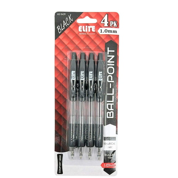 Elite Series Black Gel Ballpoint Pens 1.0mm Bold Bullet Tip: 4CT