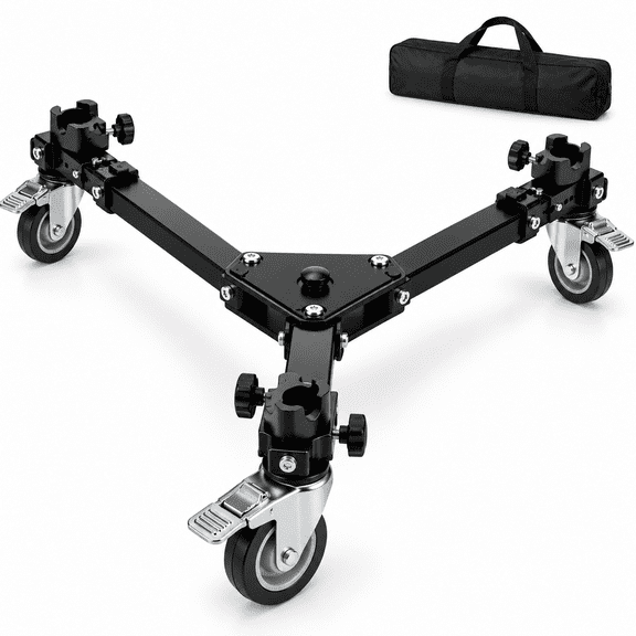 Elite Series Professional Universal Adjustable Tripod Dolly w/ One Step Easy Lock, Locking Wheels & Carrying Case for all Cameras and Camcorders + Microfiber Cloth